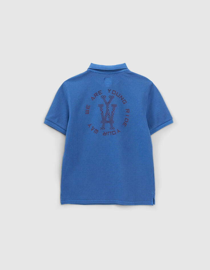 Polo azul eléctrico, bordado en espalda niño-2