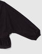 Girls’ black buttoned wide blouse with peplum-5