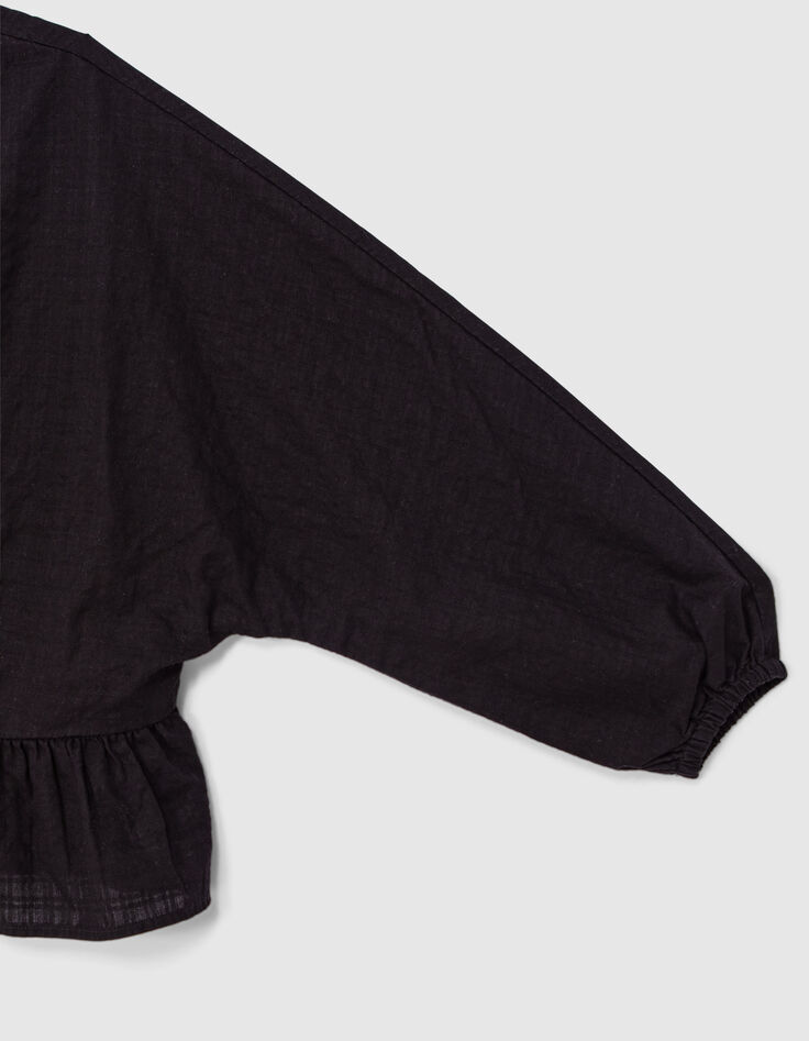 Girls’ black buttoned wide blouse with peplum-5