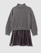 Girls’ grey knit and lamé mixed fabric dress-4