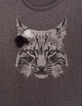 T-shirt gris de lin visuel lynx et fleurs 3D fille-2