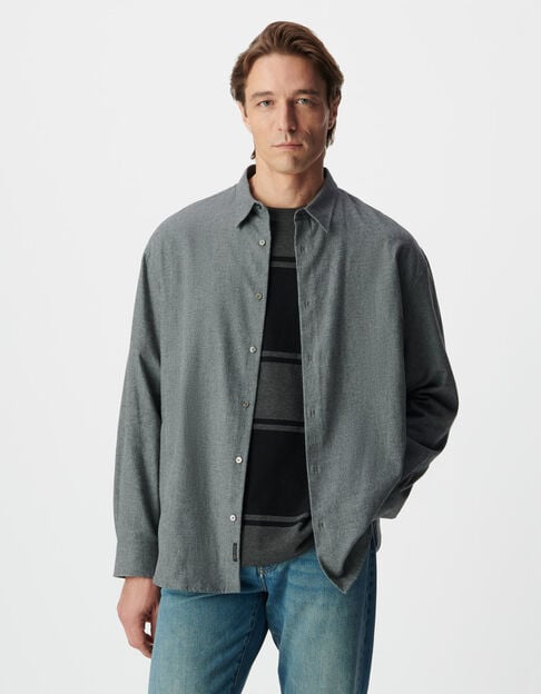 Men&rsquo;s grey cotton flannel loose shirt - IKKS