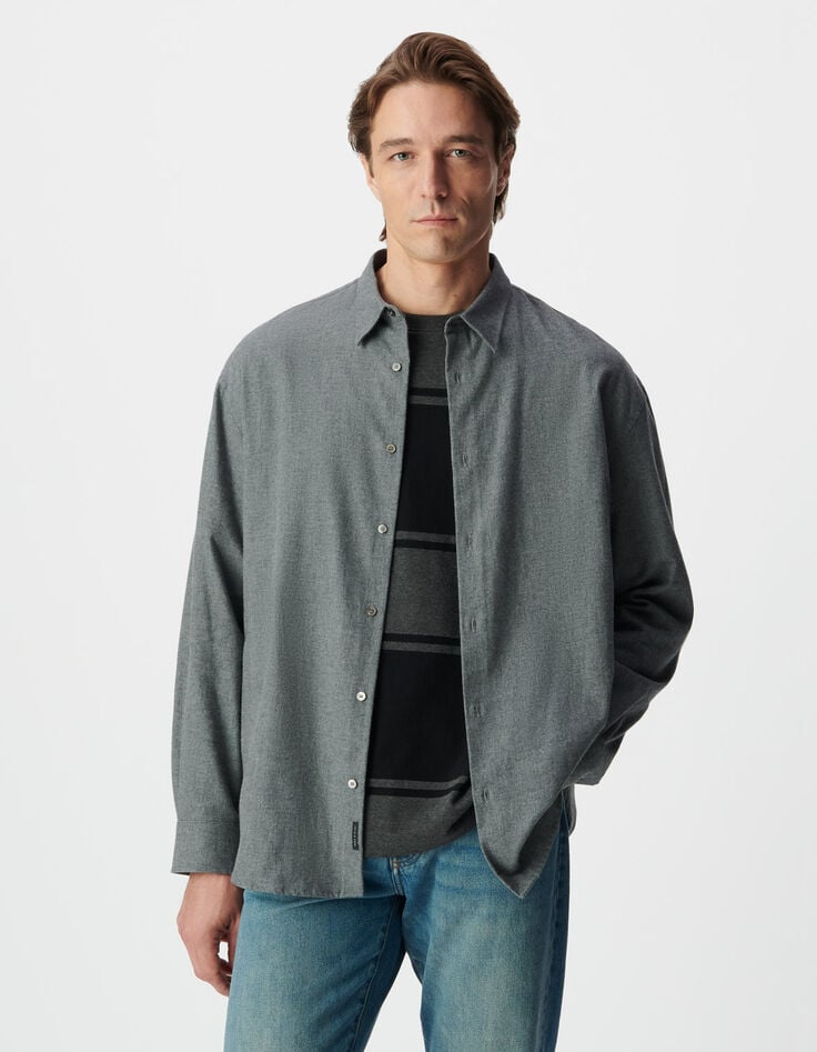 Camisa loose gris franela algodón hombre-4 Camisa loose gris franela algodón hombre-4