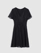 Robe noire détail plissé taille Femme-5