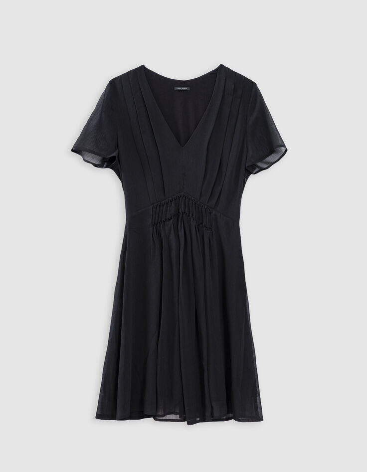 Robe noire détail plissé taille Femme-5