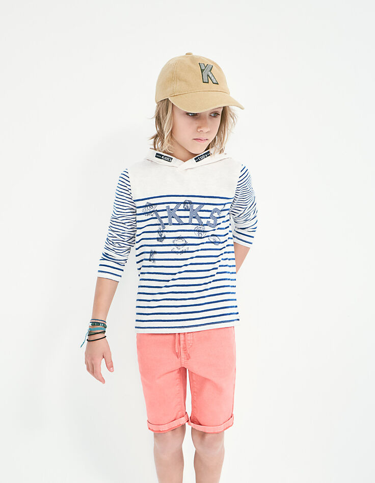 Koraalrode bermuda knitlook biokatoen jongens -7 Koraalrode bermuda knitlook biokatoen jongens -7