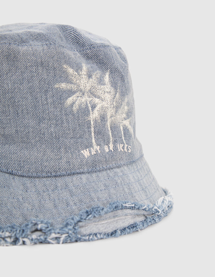 Girls’ blue denim sunhat with palm trees - IKKS