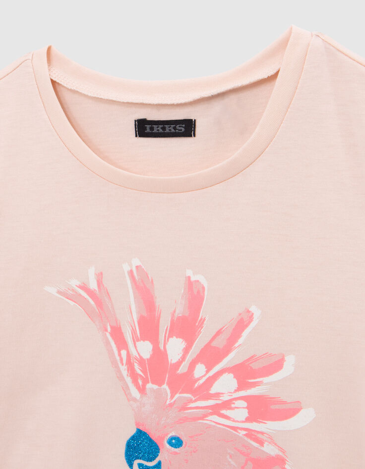 Girls’ pink T-shirt with blue glitter parrot image-2