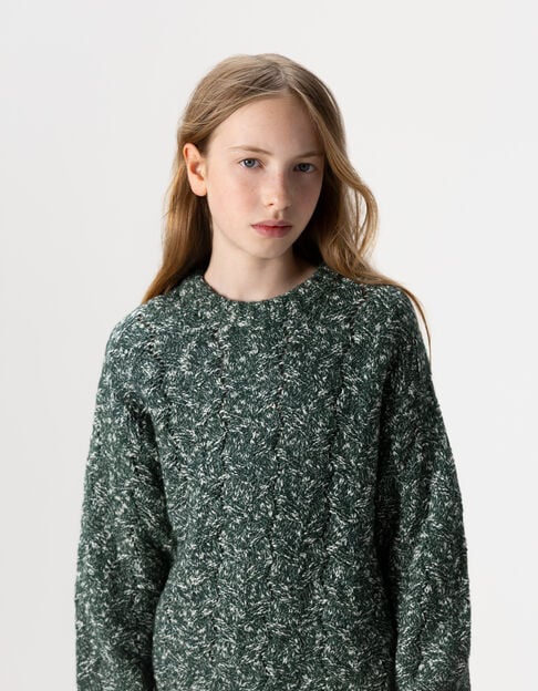 Girls’ green decorative mouliné knit sweater - IKKS