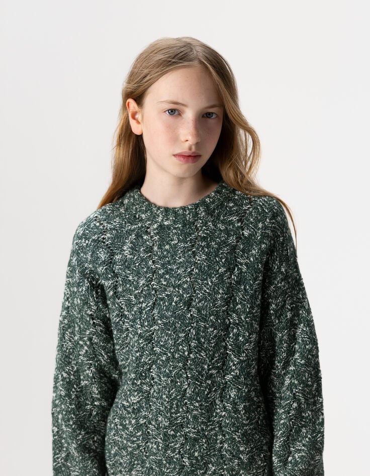 Girls’ green decorative mouliné knit sweater-1