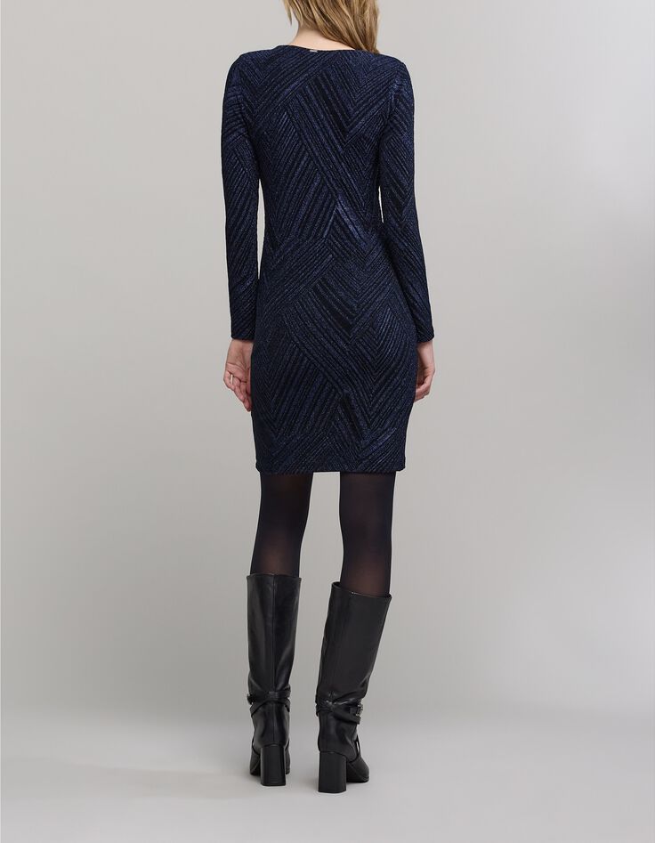 Robe marine maille métallisée drapée Femme-5 Robe marine maille métallisée drapée Femme-5