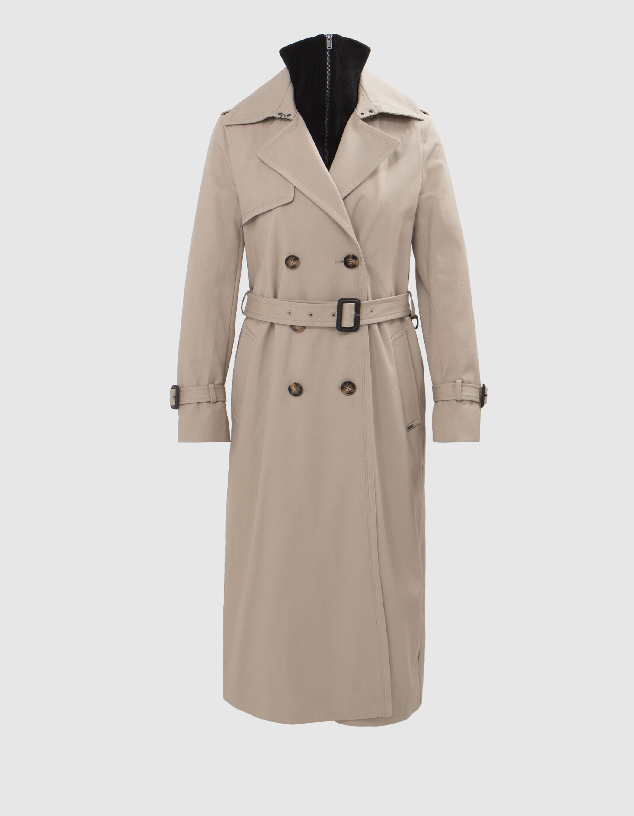 Trench long beige parementure amovible Femme IKKS