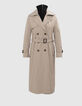 Women's long beige trench coat with removable trim-10