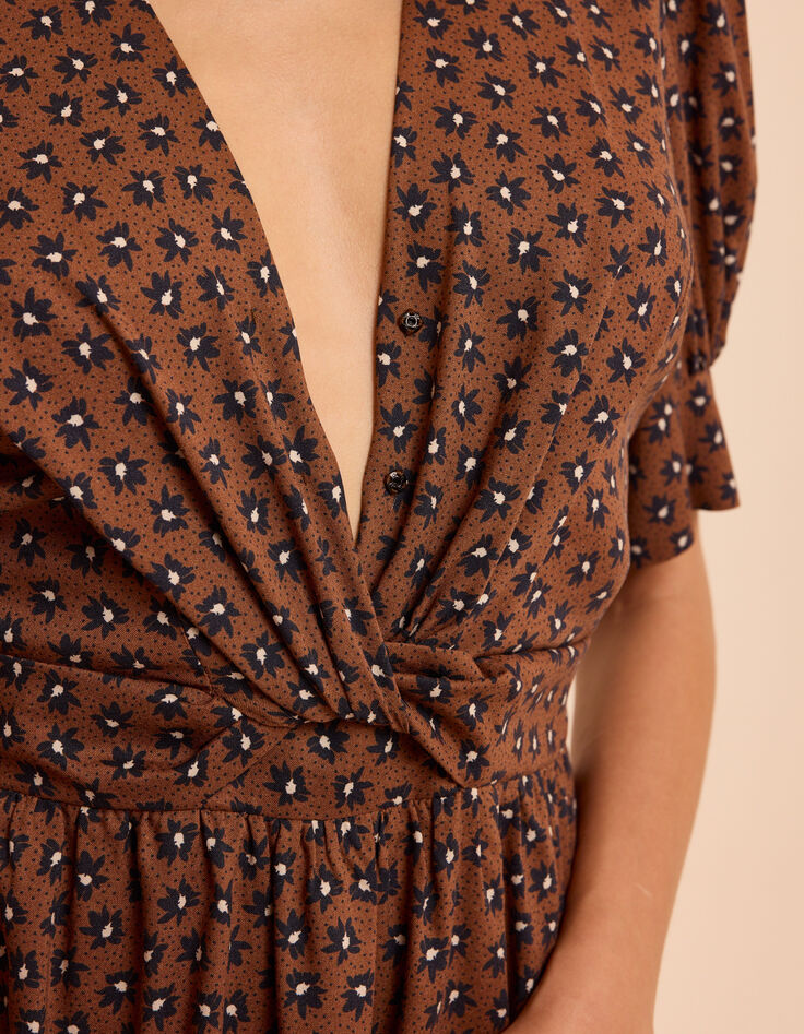 Robe camel imprim&eacute; fleurs noires I.Code-7