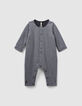 Combinaison gris chiné rayé print dos coton bio bébé-2