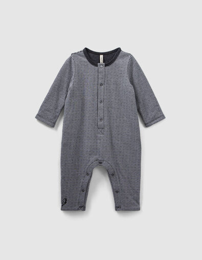 Combinaison gris chiné rayé print dos coton bio bébé - IKKS