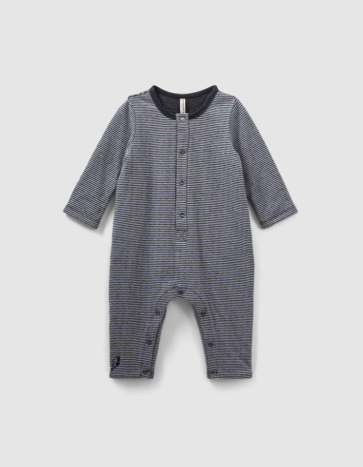 Combinaison gris chiné rayé print dos coton bio bébé - IKKS