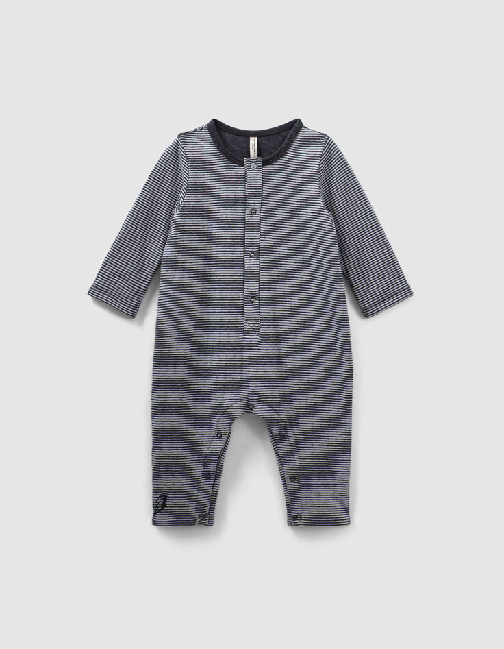 Combinaison gris chiné rayé print dos coton bio bébé-2
