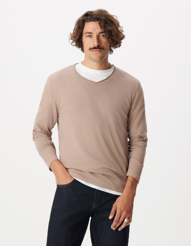 T-shirt beige manches longues Homme-2