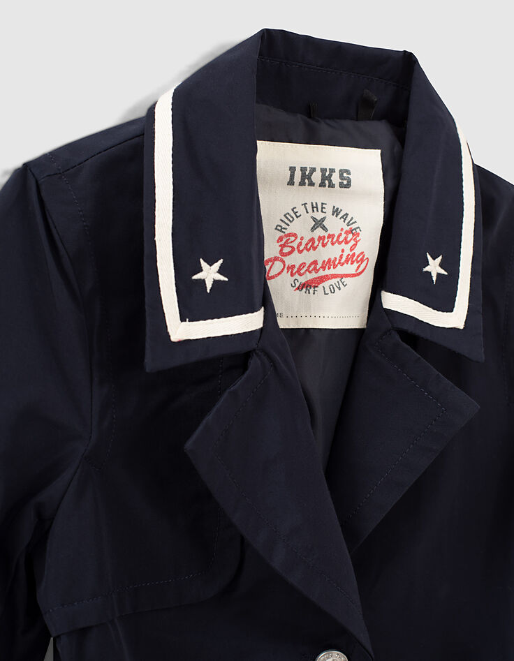 Trench navy de nailon con capucha extraíble para niña -6