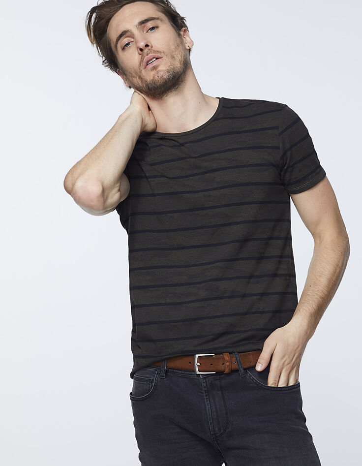 Kaki matrozen-T-shirt met zwarte camouflagestrepen Heren-2