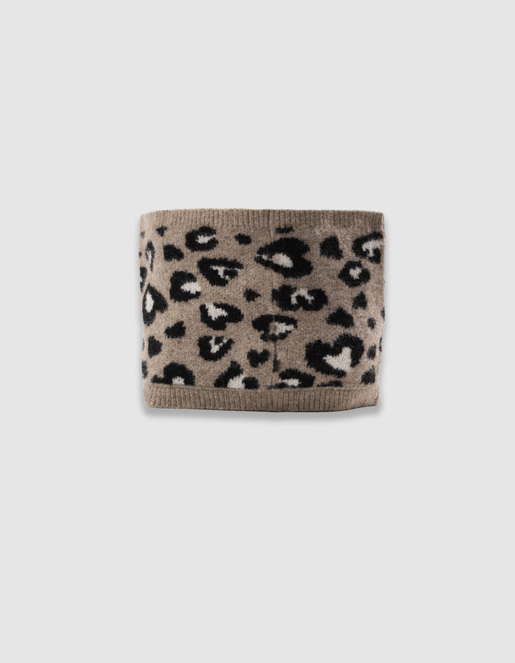 Girls’ beige knit snood with leopard motif-5 Girls’ beige knit snood with leopard motif-5
