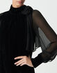 Women&rsquo;s black crushed velvet and voile mixed fabric dress-5