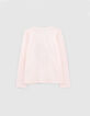 Camiseta rosa pálido con calavera de flores niña-4