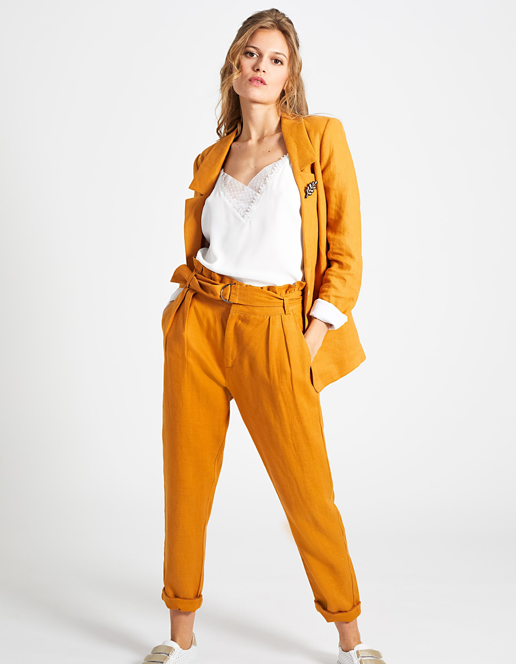 Pam Paperbag Trousers in Pure Linen Blue  Trousers  Leggings  Monsoon  Global