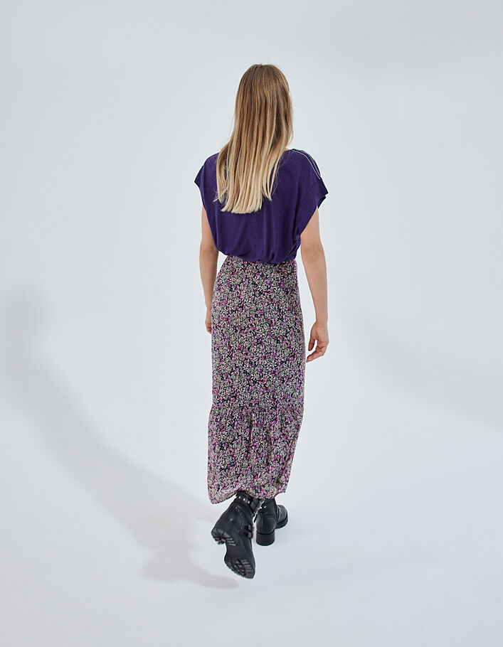 Langer Rock mit buntem Blumenprint und Volant-3