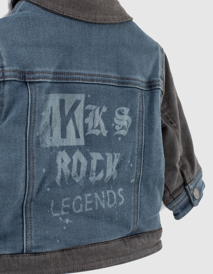 Blouson en jean réversible bleu et carreaux bébé garçon-6