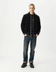 Cardigan zippé noir maille velours côtelée Homme-1