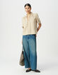 Top en gaze de coton beige clair pour femme-1