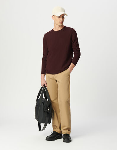 Pflaumenbrauner Herrenpulli Biowolle Feinstrick geflammt - IKKS