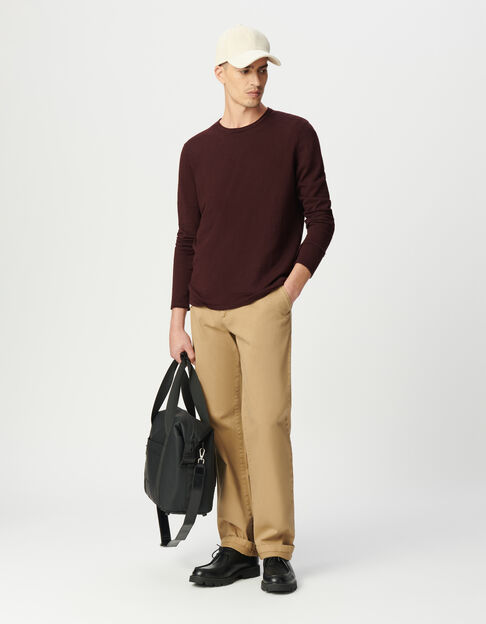 Pull prune coton bio tricot fin flamm&eacute; Homme - IKKS