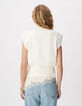Pull sans manches blanc tricot col camionneur Femme-3