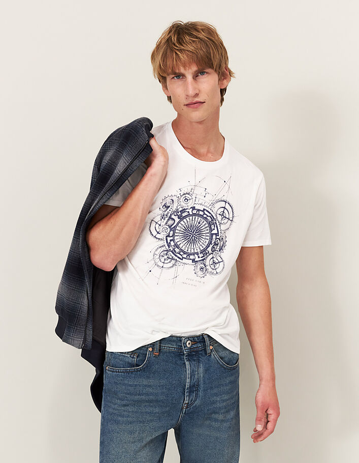 Men's' white compass image cotton T-shirt - IKKS