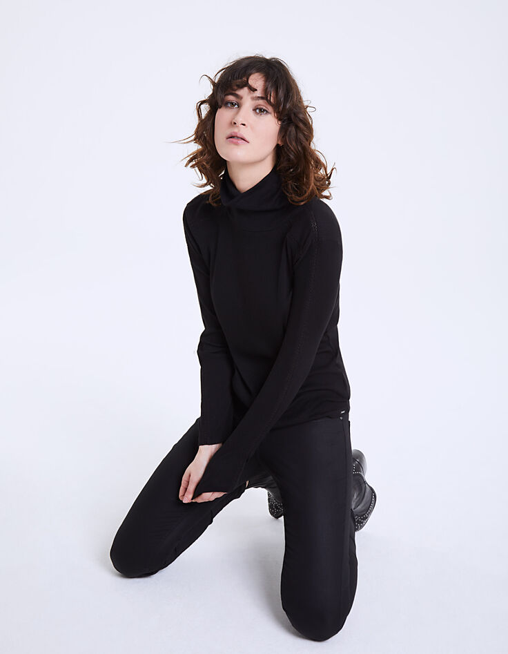 Schwarzes Rollkragen Damen-T-Shirt-1