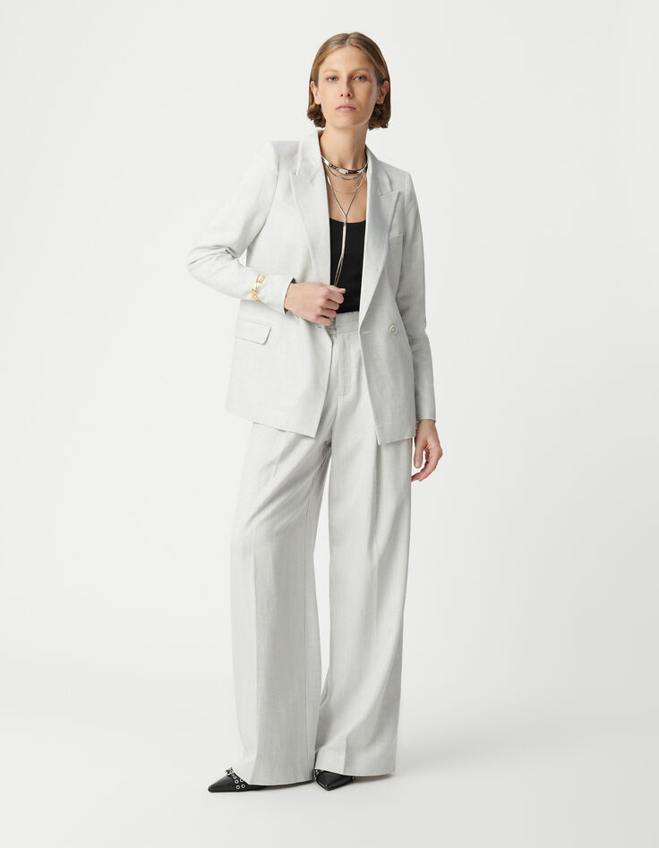 Americana gris de lentejuelas con doble botonadur para mujer-1