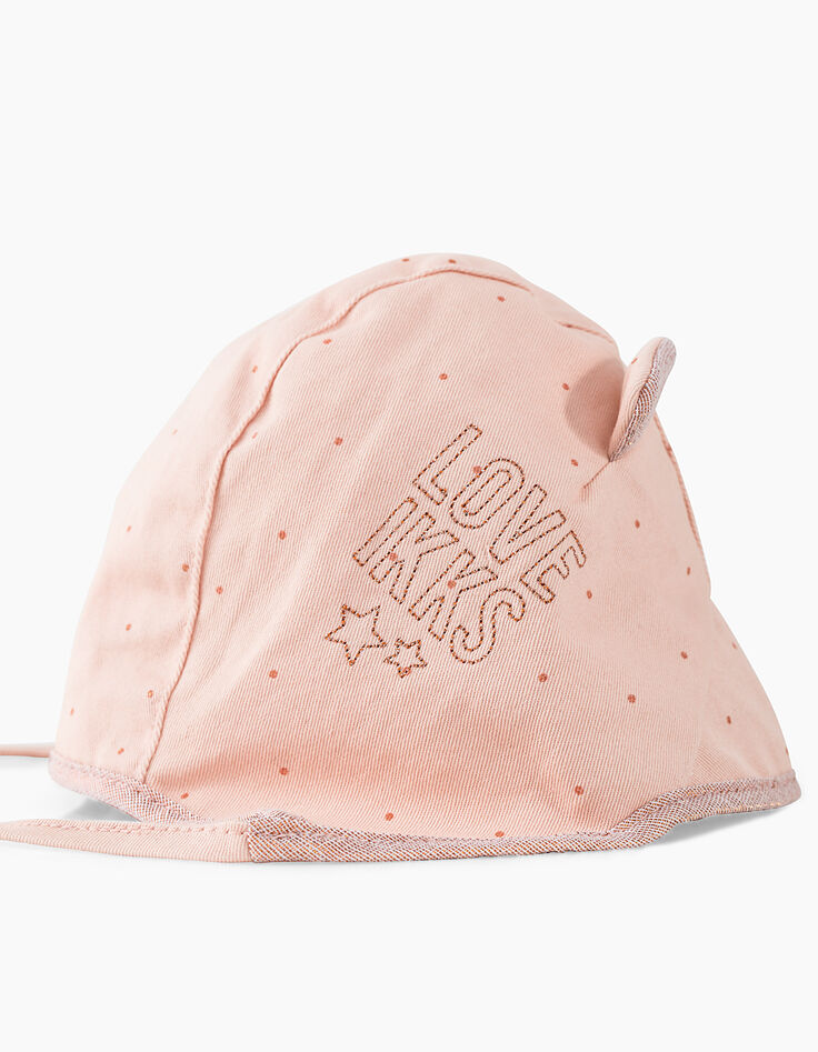 Chapeau rose poudré à pois bébé fille-2