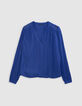 Women's royal blue crumpled blouse with eyelet and stud decoration-1