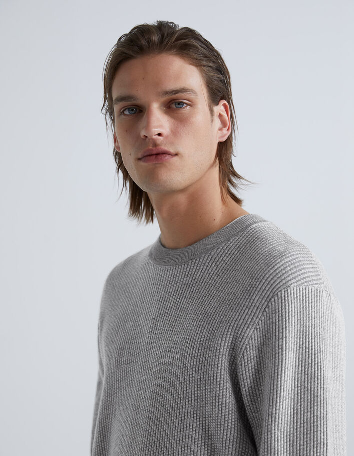 Pull gris tricot relief gaufré Homme-3