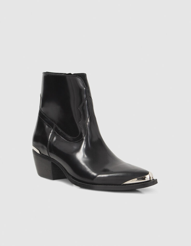 Women’s black leather boots with metal bars-2