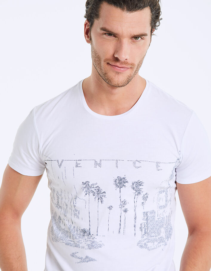 Wit heren-T-shirt opdruk L.A.met cijfers Dry Fast - IKKS
