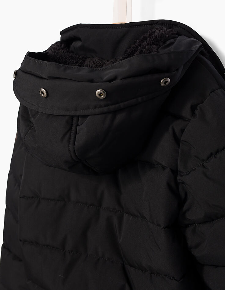 Doudoune noire à capuche doublée sherpa garçon-5