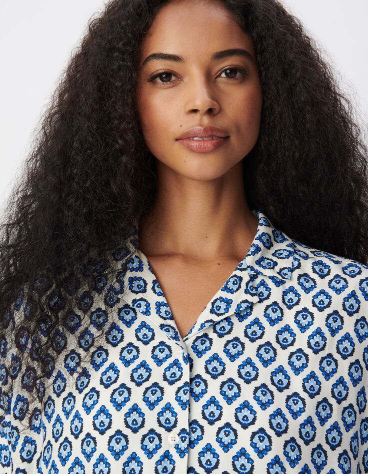 Chemise manches courtes imprim&eacute; floral bleu Femme-6