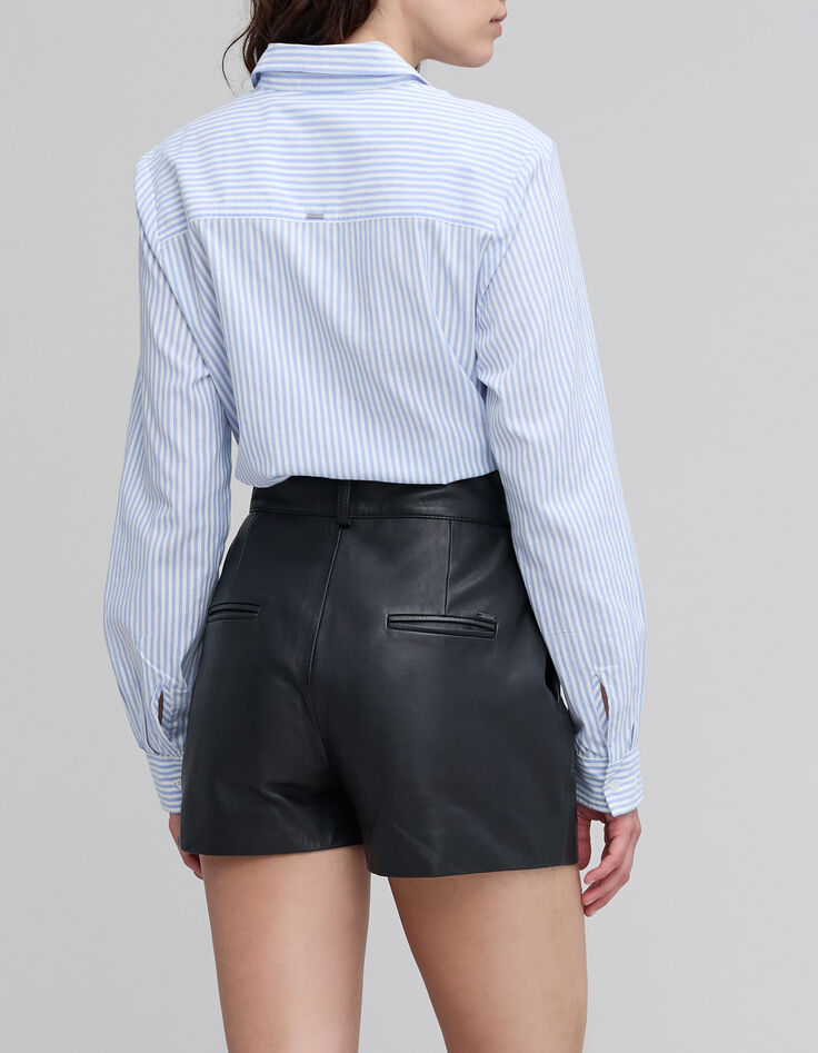 Chemise bleue ray&eacute;e blanche Femme-3