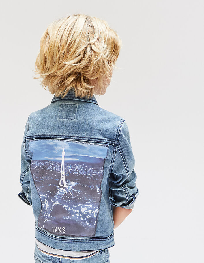 Boys’ stone blue denim jacket, Paris photo on back - IKKS