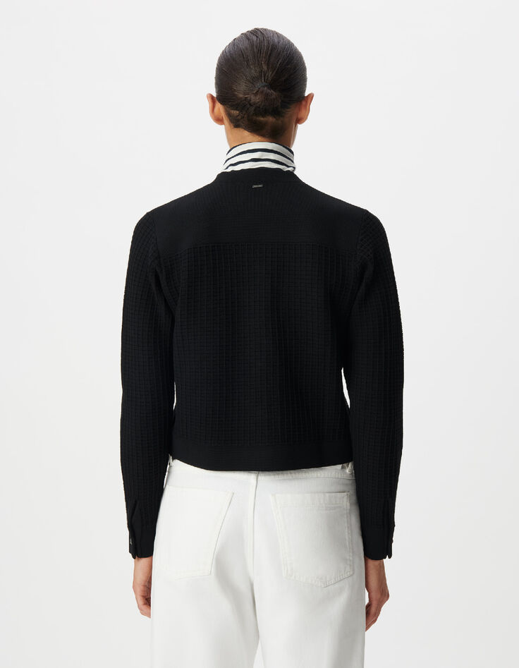 Cardigan noir tricot relief &agrave; poches plaqu&eacute;es Femme-3