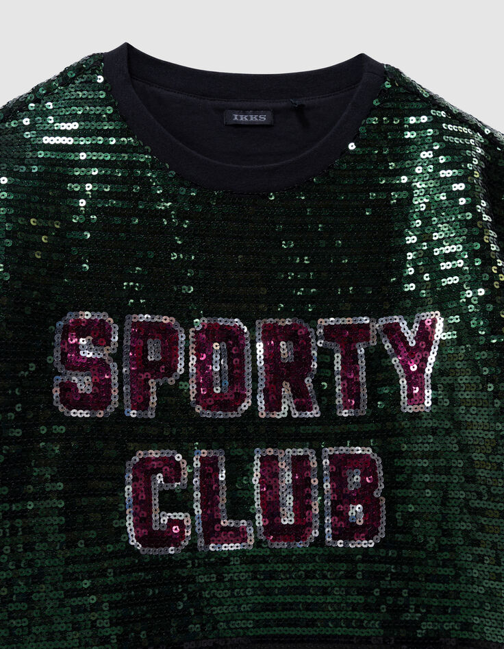 Girls’ green T-shirt with embroidered sequin slogan-5 Girls’ green T-shirt with embroidered sequin slogan-5